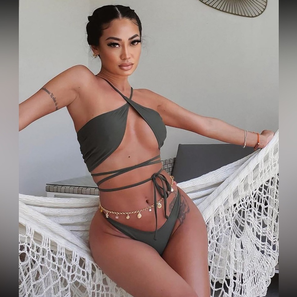 Womens Fashion Nova Wrap One Piece Monokini Swimsuit Size S Hunter Green